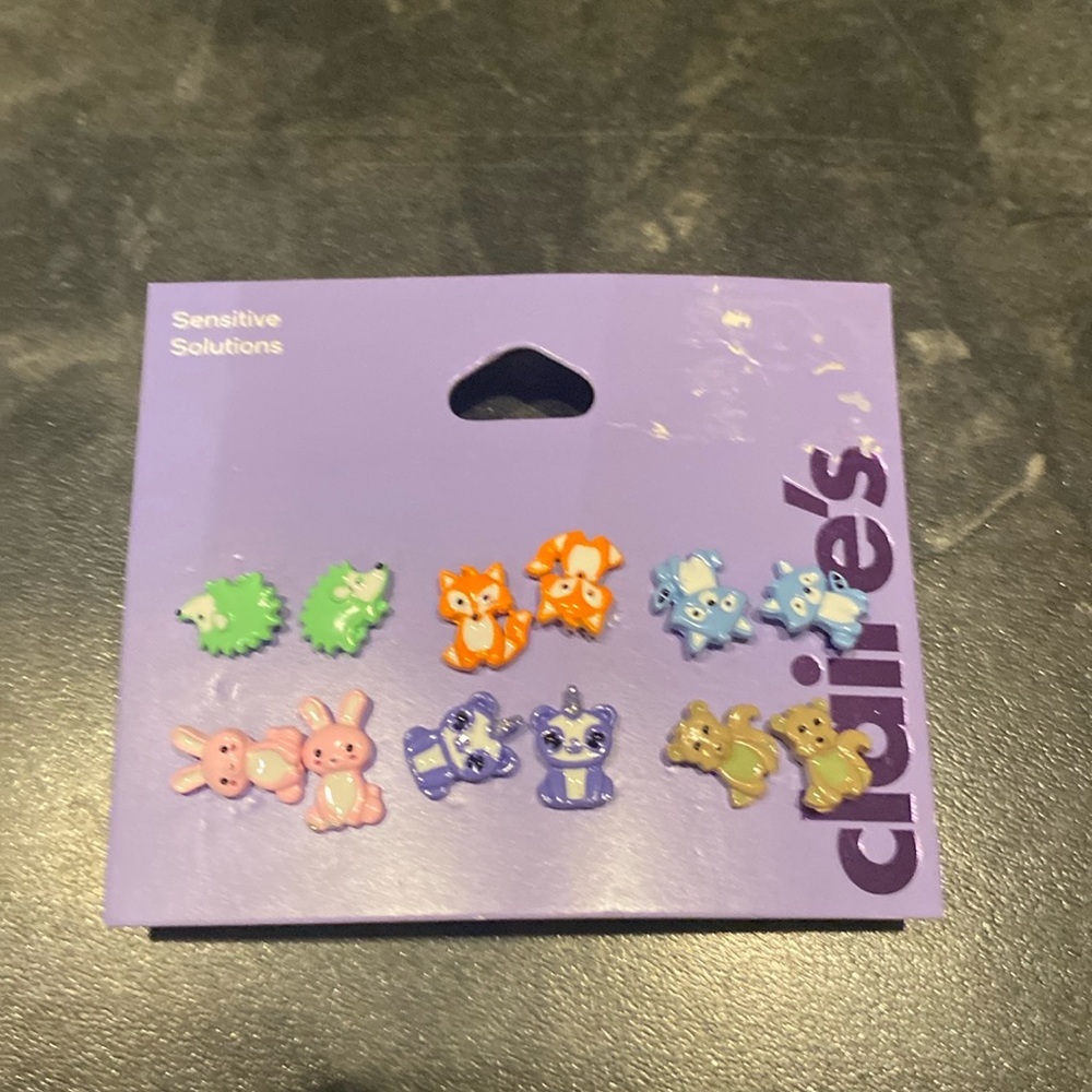 6 Pair Claire’s Sterling Sensitive Solutions Animal Earrings